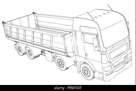 Semi-remorque benne sketch isolé sur fond blanc Illustration de Vecteur