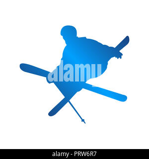 Ski bleu silhouette personnes logo design vector illustration Banque D'Images