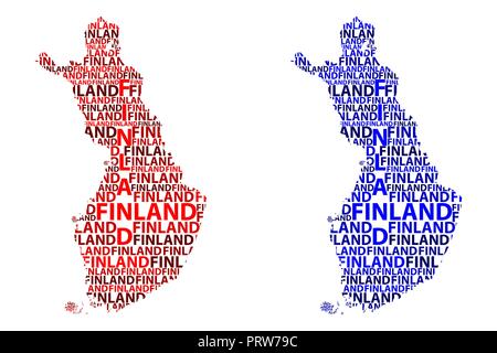 Finlande carte croquis texte de lettre, République de Finlande - sous la forme du continent, la carte Finlande - rouge et bleu vector illustration Illustration de Vecteur