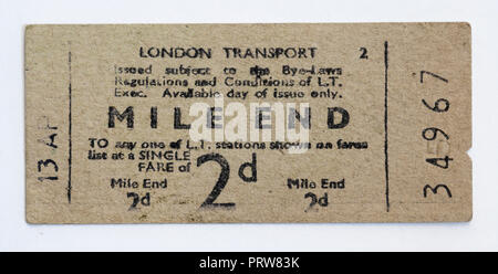 Vintage 1950 Ticket de métro de la gare de MILE END Banque D'Images