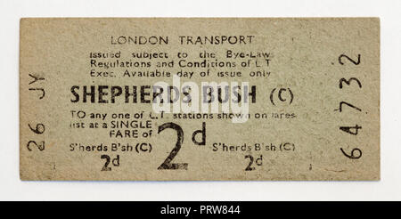 Vintage 1950 Ticket de métro - station Shepherds Bush Banque D'Images