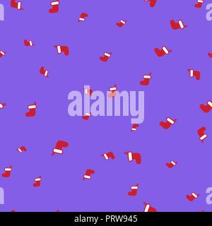 Chaussette de Noël rouge motif transparent. Fond violet. Vector illustration. Illustration de Vecteur