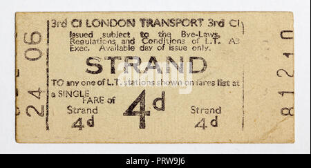 Vintage 1950 Ticket de métro Gare - Strand Banque D'Images