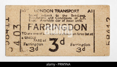 Vintage 1950 Ticket de métro - la station de Farringdon Banque D'Images