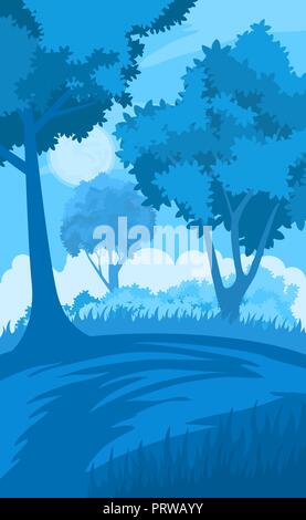Arrière-plan de nuit avec des arbres et de la lune Illustration de Vecteur