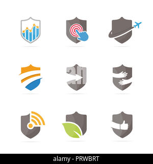 Jeu de combinaison logo bouclier. La sécurité et la protection d'un symbole ou d'icône. Droit et unique modèle de conception de logo de la garde. Banque D'Images