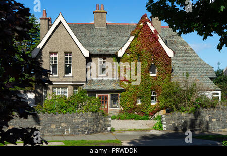 Une maison à Llanfairfechan de vigne vierge qui poussent sur elle. Image prise en septembre 2018. Banque D'Images