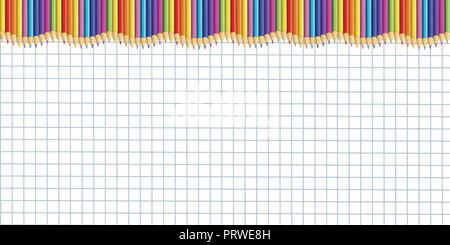 Rectangle vecteur ligne de frontière de crayons en bois coloré sur fond de papier graphique. Retour à l'école modèle de cadre en bordure concept, ban Illustration de Vecteur