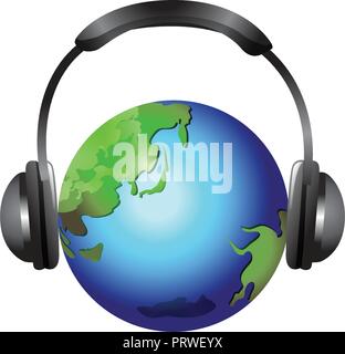 Globe avec casque . Vector illustration isolé sur fond blanc Illustration de Vecteur