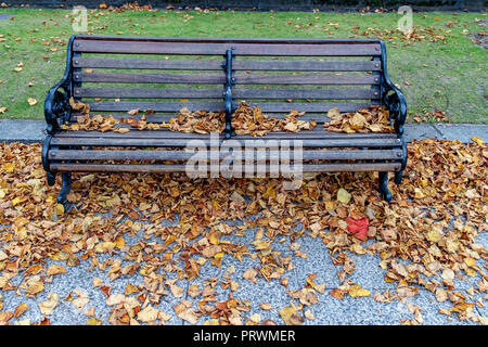 Belfast, Irlande du Nord. 4ème Oct 2018. Météo France : Workman à l'aide de ventilateur de feuille pour retirer les feuilles à partir de la pelouse dans le parc du Belfast City Hall Crédit : Bonzo/Alamy Live News Banque D'Images