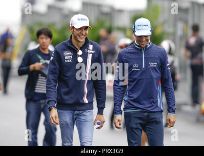 Sport Automobile : Championnat du Monde de Formule 1 de la FIA 2018, Grand Prix du Japon, Grand Prix du Championnat du Monde 2018 Japon# 18 Promenade Lance ( POUVEZ, Williams Martini Racing, # 31 Esteban Ocon (Sahara Force India F1 Team) Banque D'Images