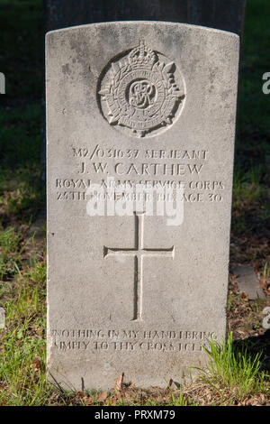 Commonwealth War Graves Commission tombe de Carthew J W de la Royal Army Service Corps, cimetière de St James, Bath, Royaume-Uni Banque D'Images