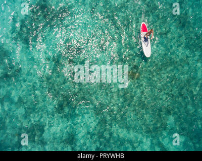 L'Ile Maurice, young woman on Stand up Paddling board Banque D'Images