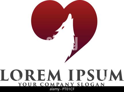 Logo loup amour modèle concept design Illustration de Vecteur