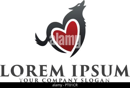 Logo loup amour modèle concept design Illustration de Vecteur