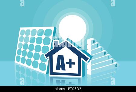 Illustration graphique de maison moderne avec des panneaux solaires installés et un symbole pour votre évaluation Illustration de Vecteur