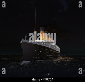 Impression d'artistes le RMS Titanic sur sa dernière nuit à voile à travers l'Atlantique Nord en avril 1912. Banque D'Images