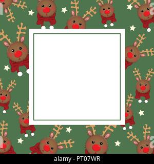 Le renne avec écharpe Rouge sur vert Carte de la bannière. Vector Illustration. Illustration de Vecteur