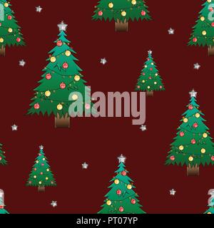 Arbre de Noël et de l'étoile d'argent sur fond rouge foncé. Vector Illustration. Illustration de Vecteur