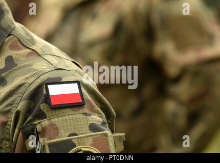 Patch polonais drapeau sur le bras de soldats. Pologne L'uniforme militaire. Les troupes de la Pologne Banque D'Images