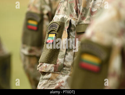 La Lituanie drapeau patch sur le bras de soldats. L'uniforme militaire lituanienne. Les troupes de la Lituanie Banque D'Images