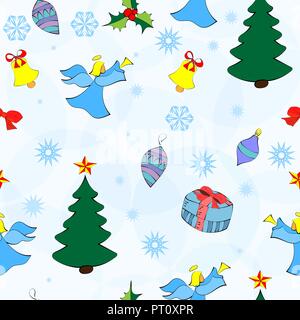Patern Noël avec des flocons et un ange sur fond blanc Illustration de Vecteur