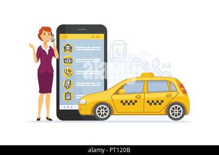 Service de taxi - modern vector cartoon character illustration Illustration de Vecteur