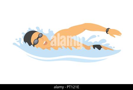 Homme natation - coloré personnage moderne vecteur illustration Illustration de Vecteur