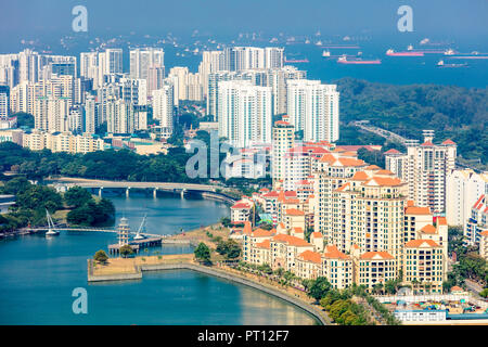 Vue aérienne de Singapour l'architecture à haute densité National Stadium, Tanjong Rhu avec Costa Rhu Condominium Banque D'Images