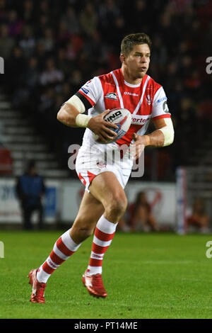 4 Octobre , totalement méchants, stade St Helens, Angleterre ; Betfred Super League Super 8s demi-finale St Helens v Warrington Wolves ; Louie McCarthy-Scarsbrook de St Helens Crédit : Richard Long/News Images Banque D'Images