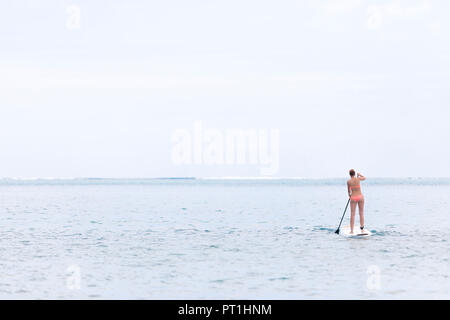 L'Ile Maurice, young woman on Stand up Paddling board Banque D'Images