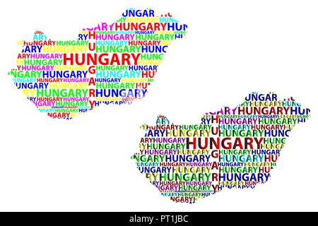 Hongrie croquis texte lettre site, République de Hongrie - sous la forme du continent, la carte Hongrie - vector illustration couleur Illustration de Vecteur