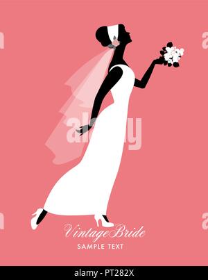 Mariée élégante habillé en robe de mariée de style vintage. Vector Illustration Illustration de Vecteur