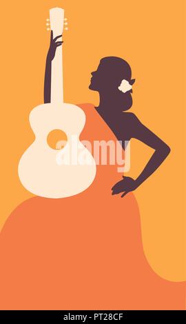 Femme espagnole avec la guitare. Image symbolique de l'Espagne. Vector Illustration. Illustration de Vecteur