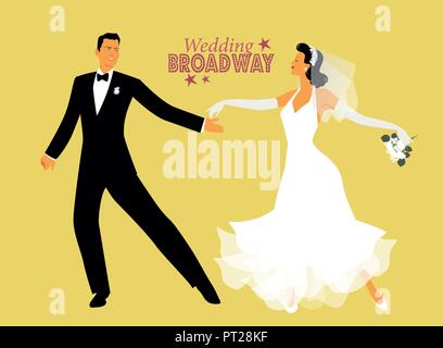 Danse de mariage. Bride and Groom dancing style Broadway Illustration de Vecteur