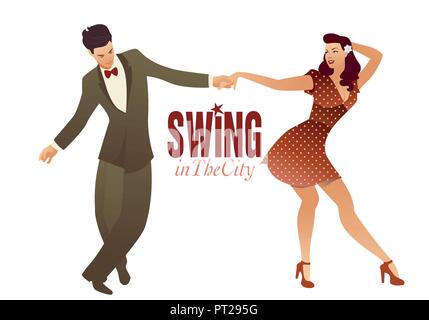 Jeune couple danse swing, lindy hop et rock and roll Illustration de Vecteur