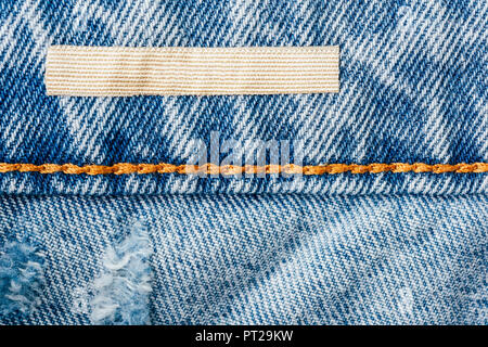 Étiquette vierge sur le Denim Jeans Texture Banque D'Images