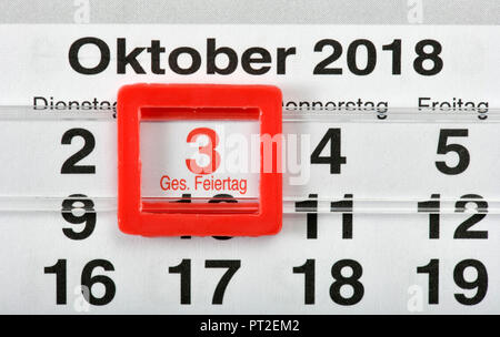 Jour de référence de l'unité allemande le 3 octobre 2018 Banque D'Images