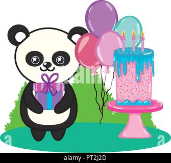 Cartoon Funny Panda Avec Gateau D Anniversaire Image Vectorielle Stock Alamy