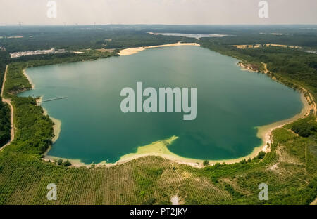 Silbersee II avec café Treibsand Silbersee, Surf Station II, Quarry pond, sable, lido, plage de sable, Halterner Silberseen, loisirs, Haltern am See, Ruhr, Rhénanie du Nord-Westphalie, Allemagne Banque D'Images