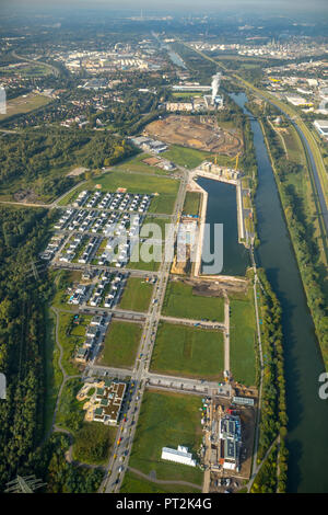 Nouvelle colonie Graf Bismarck, maisons jumelées, propriété résidentielle, Graf Bismarck, Marina Rhein-Herne-Kanal, Gelsenkirchen, Ruhr, Rhénanie du Nord-Westphalie, Allemagne Banque D'Images