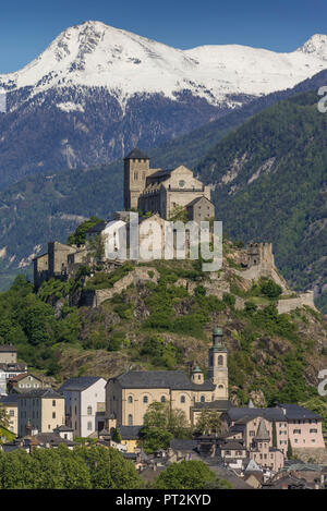 La Suisse, Canton du Valais, vallée du Rhône, District de Sion, Sion, Panorama, Rock, cônes, Tourbillon de Valère, vue montagne Banque D'Images