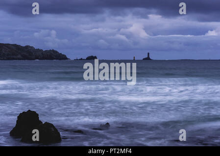 Vieille de phare Raz point, Cléden-Cap-Sizun, Finistère, Bretagne, France, Banque D'Images