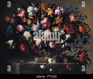 Juan de Arellano, petit panier de fleurs 1671 Huile sur toile, Musée des Beaux Arts de Bilbao, Bilbao, Espagne. Banque D'Images