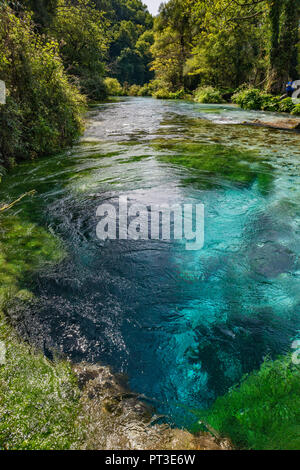 L'Oeil bleu (Syri i Kalter, Azure Eye), de l'eau printemps, source de river (Bistrice Bistrica), près de Muzine, Albanie Banque D'Images