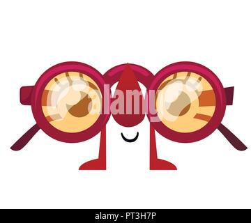 Lunettes rondes Mascot. Cartoon character design. Lunettes avec des yeux et du nez. Télévision vector illustration isolé sur fond blanc. Illustration de Vecteur