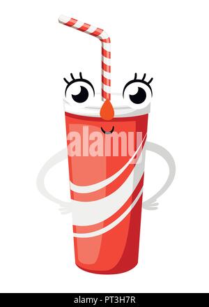 Mascotte de la coupe du papier rouge. Cartoon character design dans le style plat. Smiling cup. Vector illustration isolé sur fond blanc. Illustration de Vecteur