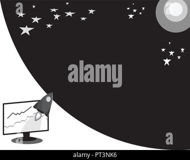 Télévision design business concept Illustration vectorielle de l'espace copie du modèle de texte pour site isolé Ad esp 3D isométrique. Spaceship Rocket Blasting off à partir de Illustration de Vecteur