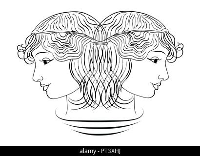 Dessin linéaire du profil de la fille. Ses cheveux étaient menottés. Salon de beauté. Blanc, isolé. Vectoriel Illustration de Vecteur