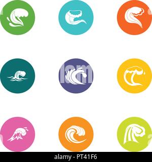 Rolling wave icons set, style plat Illustration de Vecteur